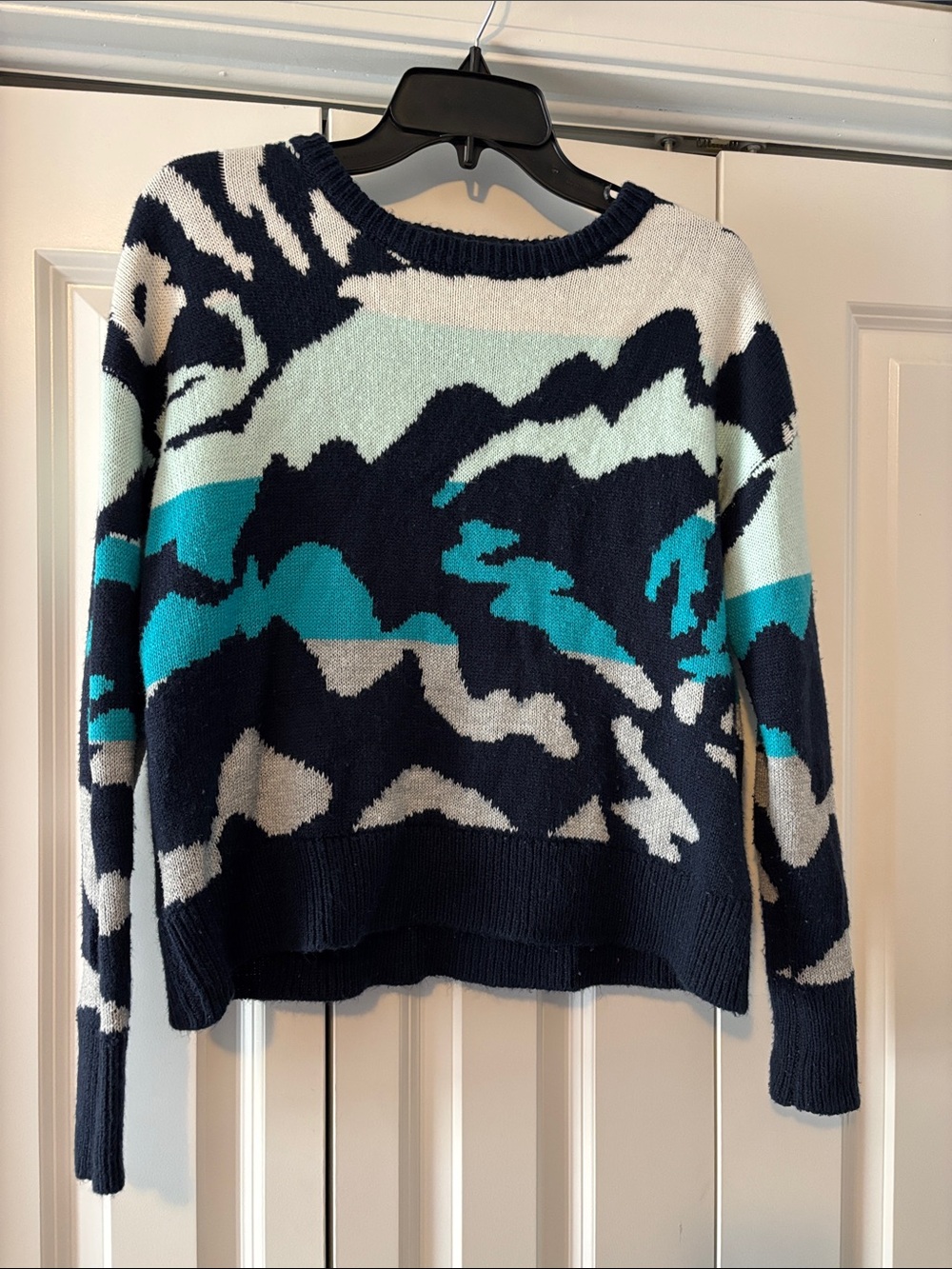 John + Jenn Navy, Teal & Cream Abstract Crew Sweater